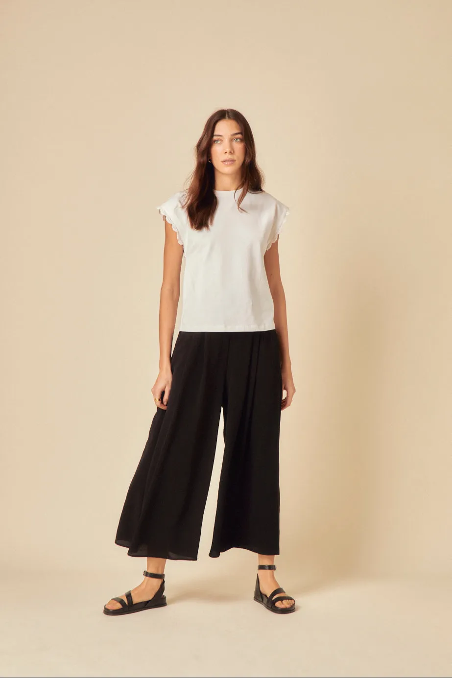 Black Wide Leg Cropped Zeena Trousers sold by Nobody's Child product image thumbnail 3