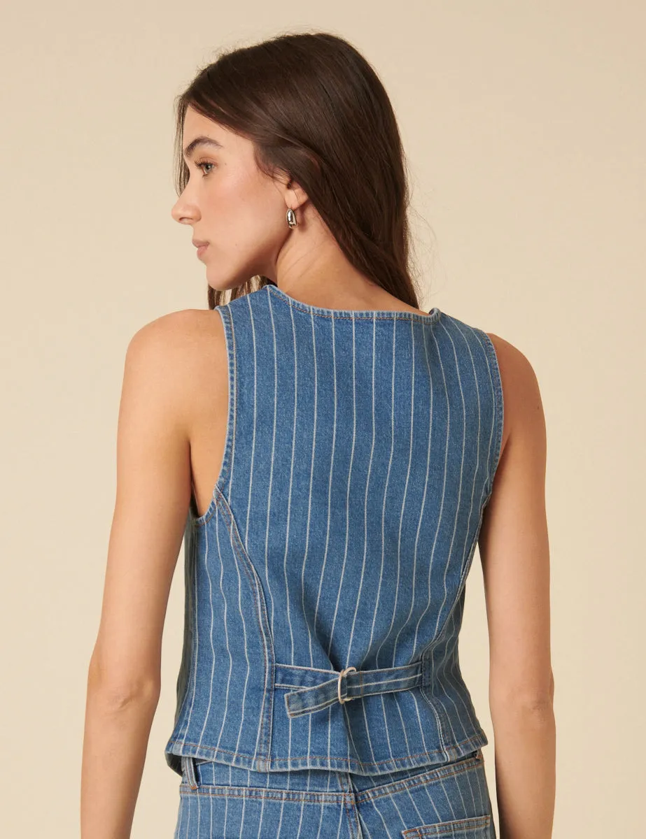 Blue Denim Pinstripe Waistcoat sold by Nobody's Child product image thumbnail 5