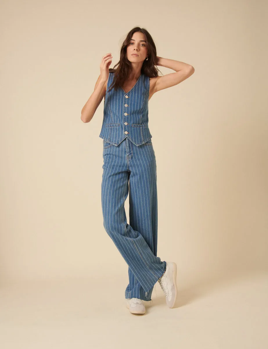 Blue Denim Pinstripe Waistcoat sold by Nobody's Child product image thumbnail 3