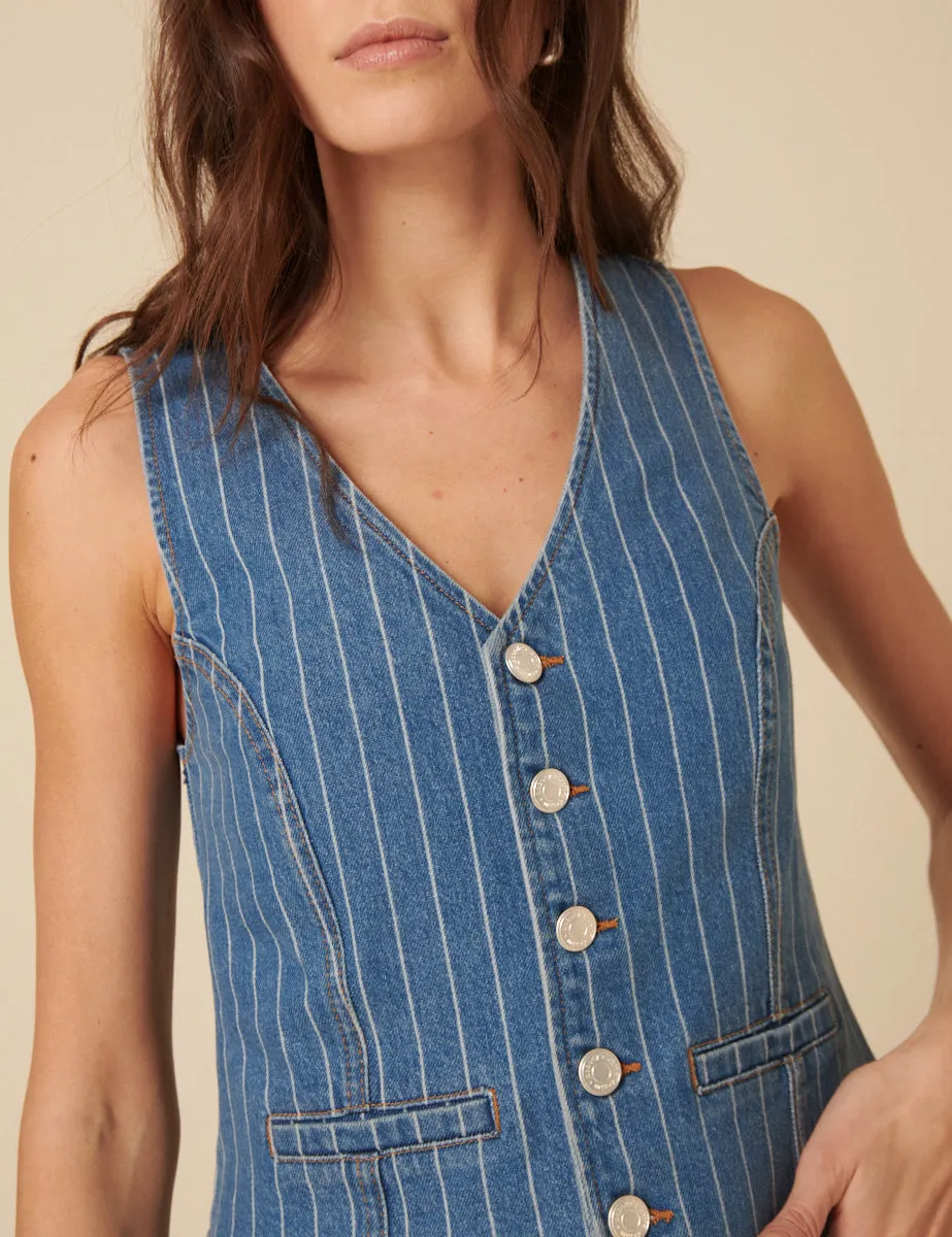 Blue Denim Pinstripe Waistcoat sold by Nobody's Child product image thumbnail 2