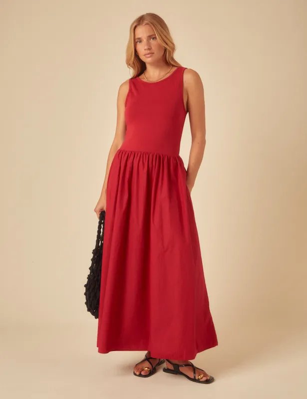 Red Vera Midi Dress sold by Nobody's Child