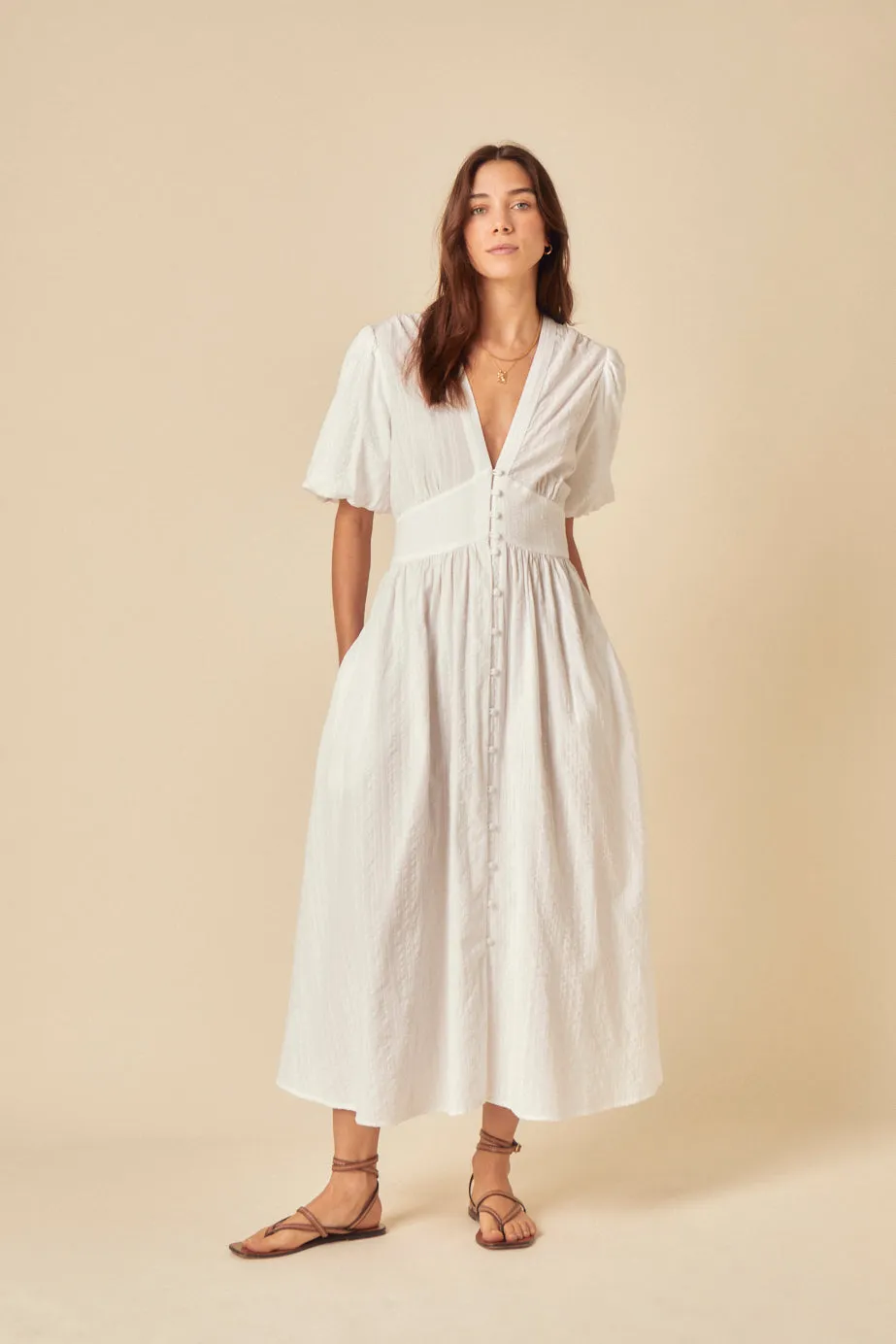 White Short Sleeve Starlight Midi Dress sold by Nobody's Child