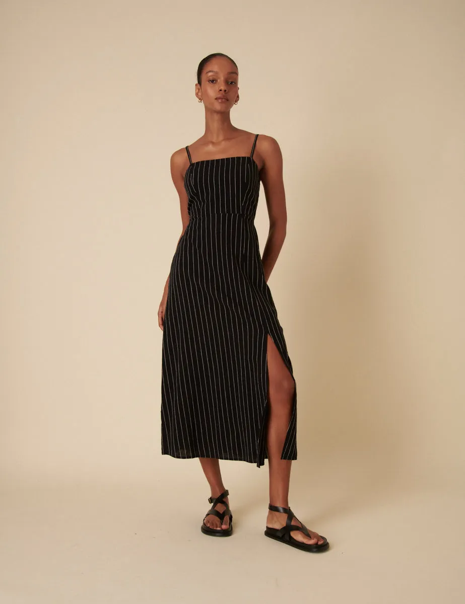 Black Striped Maddie Midi Dress sold by Nobody's Child