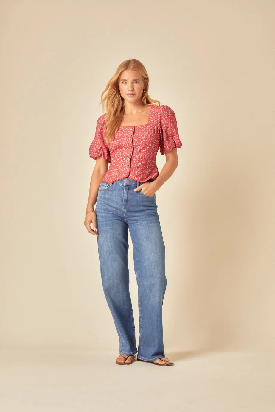 Red Floral Puff Sleeve Top sold by Nobody's Child product image thumbnail 4