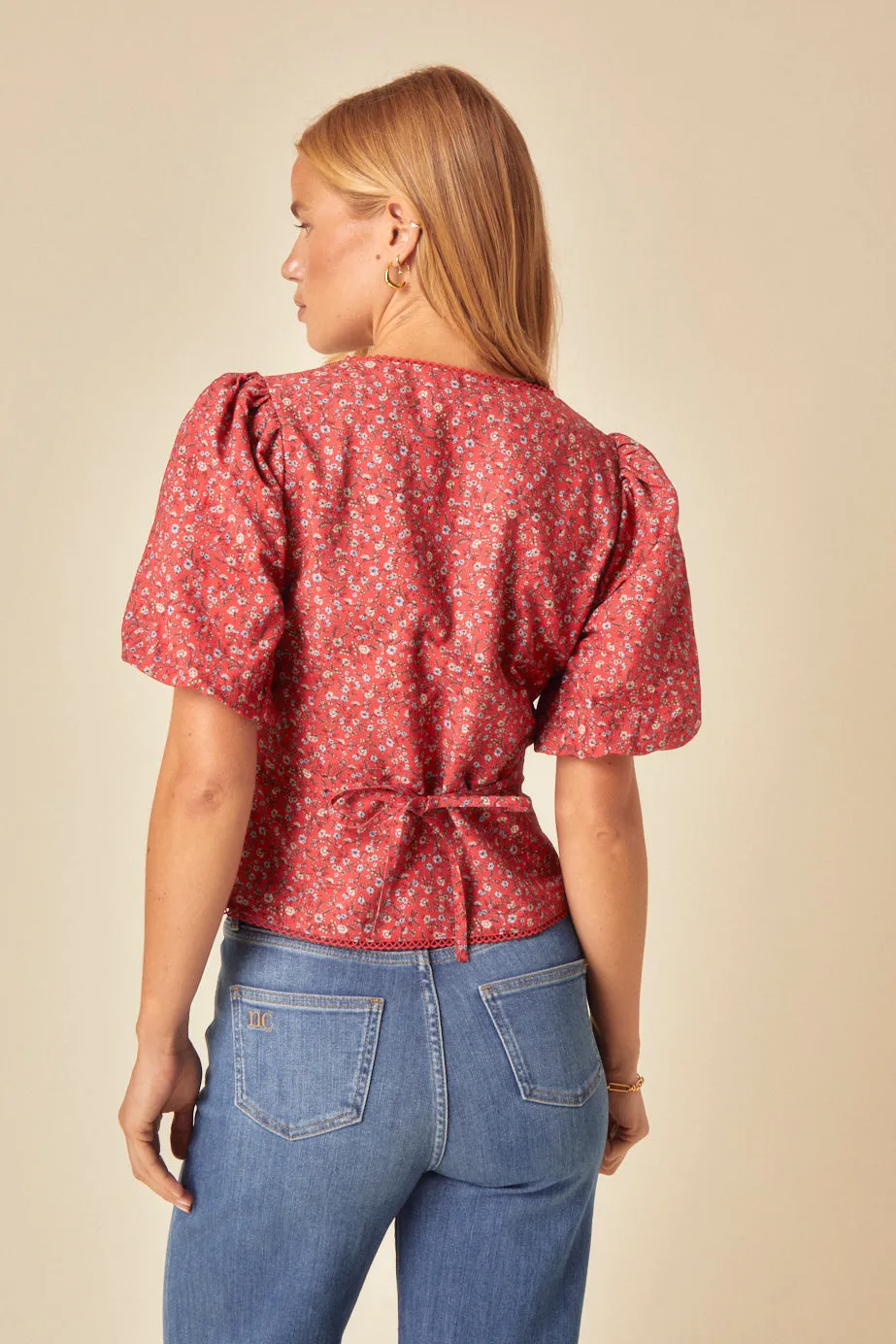 Red Floral Puff Sleeve Top sold by Nobody's Child product image thumbnail 5