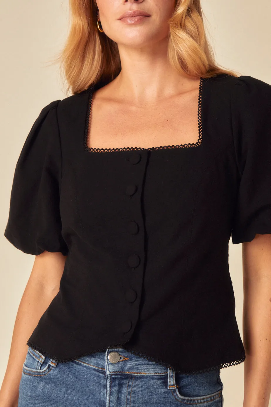 Black Puff Sleeve Top sold by Nobody's Child product image thumbnail 2