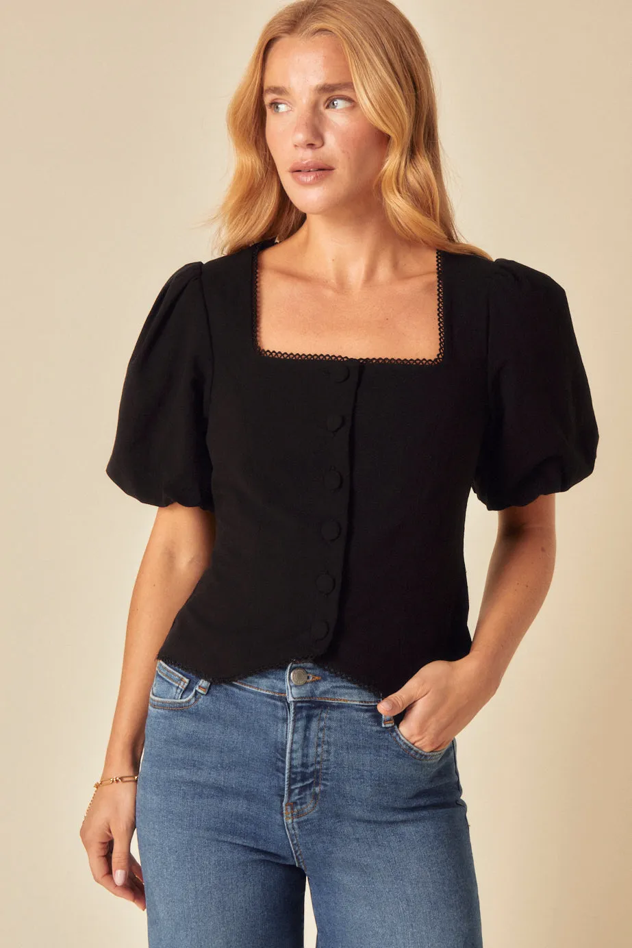 Black Puff Sleeve Top sold by Nobody's Child