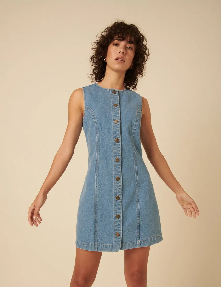 Light Blue Denim Ned Pinafore Mini Dress sold by Nobody's Child product image thumbnail 4