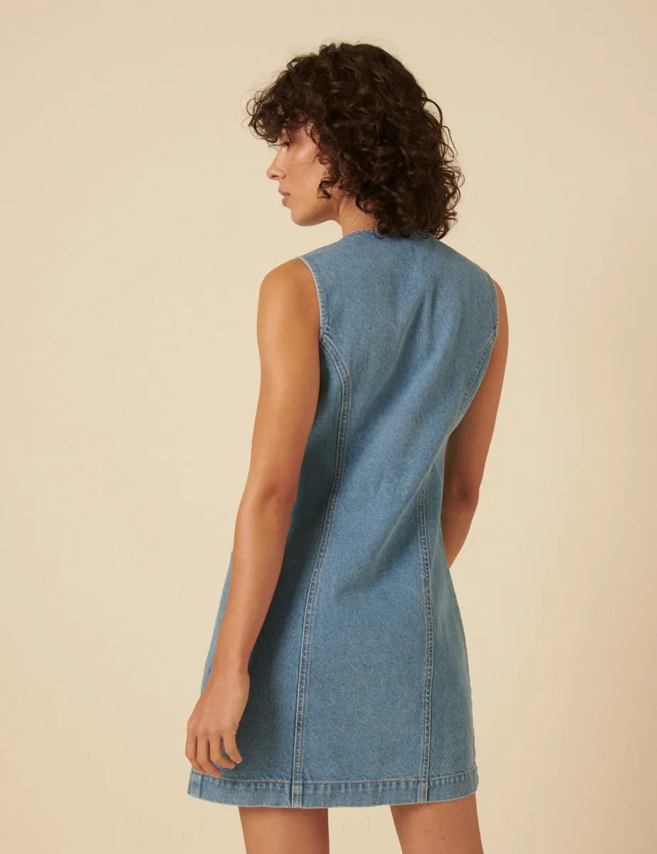 Light Blue Denim Ned Pinafore Mini Dress sold by Nobody's Child product image thumbnail 5