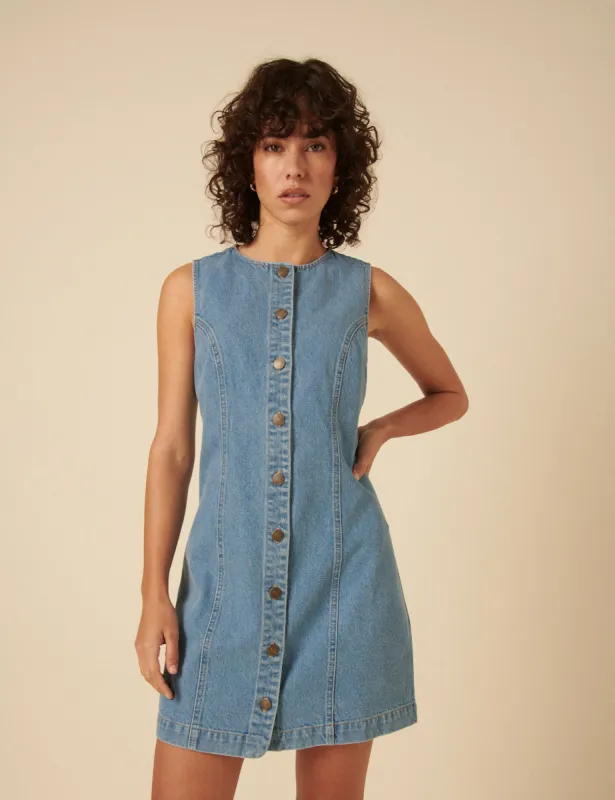 Blue Denim Ned Pinafore Mini Dress sold by Nobody's Child