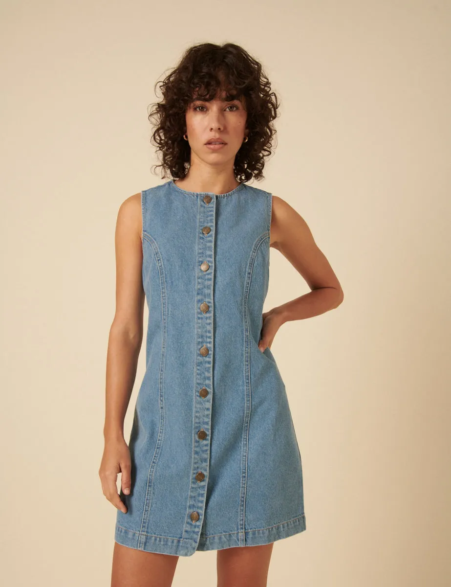 Light Blue Denim Ned Pinafore Mini Dress sold by Nobody's Child