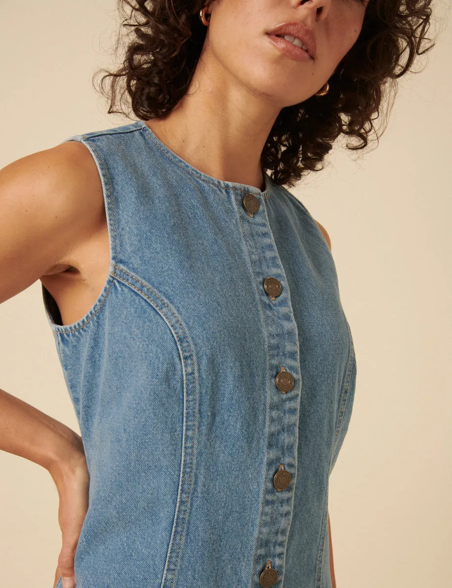 Light Blue Denim Ned Pinafore Mini Dress sold by Nobody's Child product image thumbnail 3