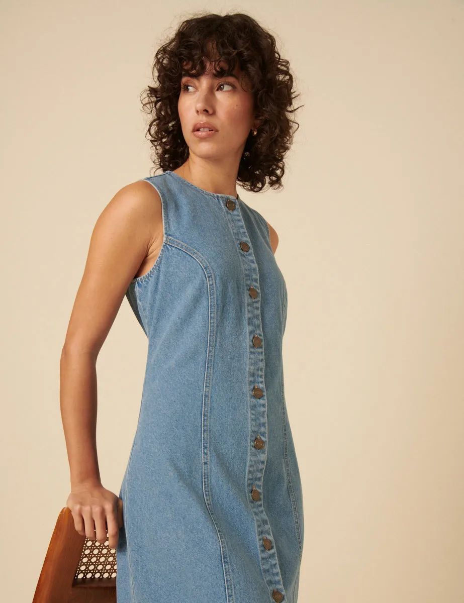 Light Blue Denim Ned Pinafore Mini Dress sold by Nobody's Child product image thumbnail 2