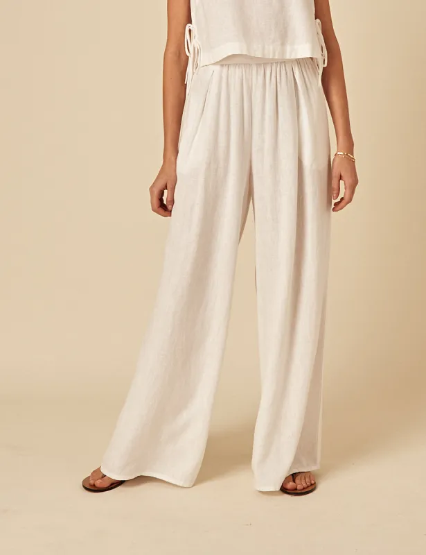White Linen-blend Jerrow Wide Leg Trousers sold by Nobody's Child
