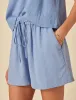 Blue Linen-blend Drawstring Jet Shorts sold by Nobody's Child