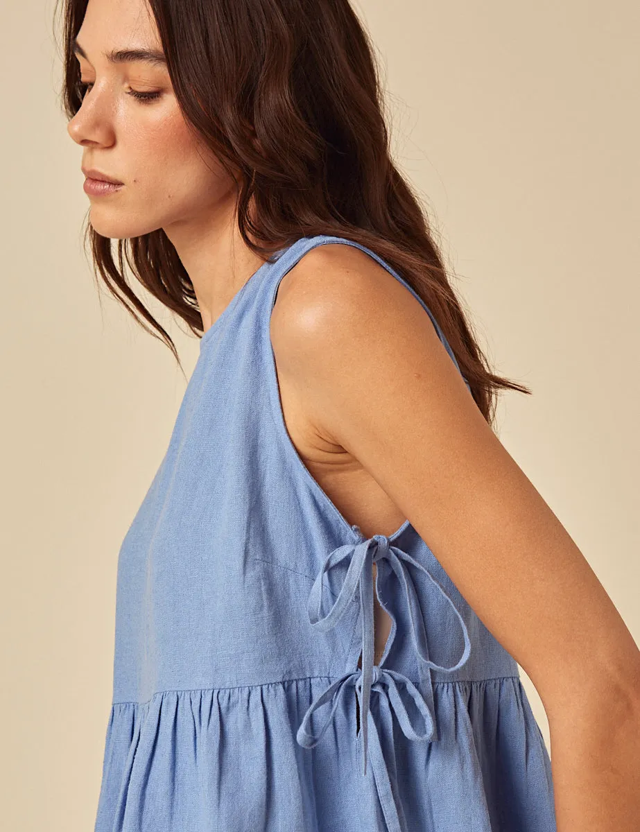 Blue Linen-blend Peplum Swing Top sold by Nobody's Child product image thumbnail 5