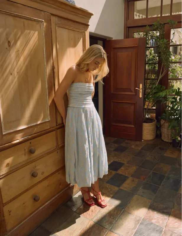 Blue Bubble Hem Bandeau Midi Dress sold by Nobody's Child