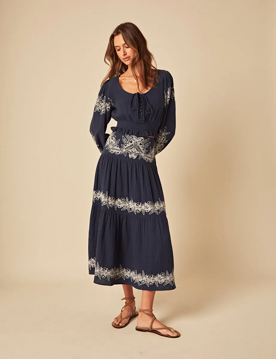 Navy Embroidered Tie Front Top sold by Nobody's Child product image thumbnail 3