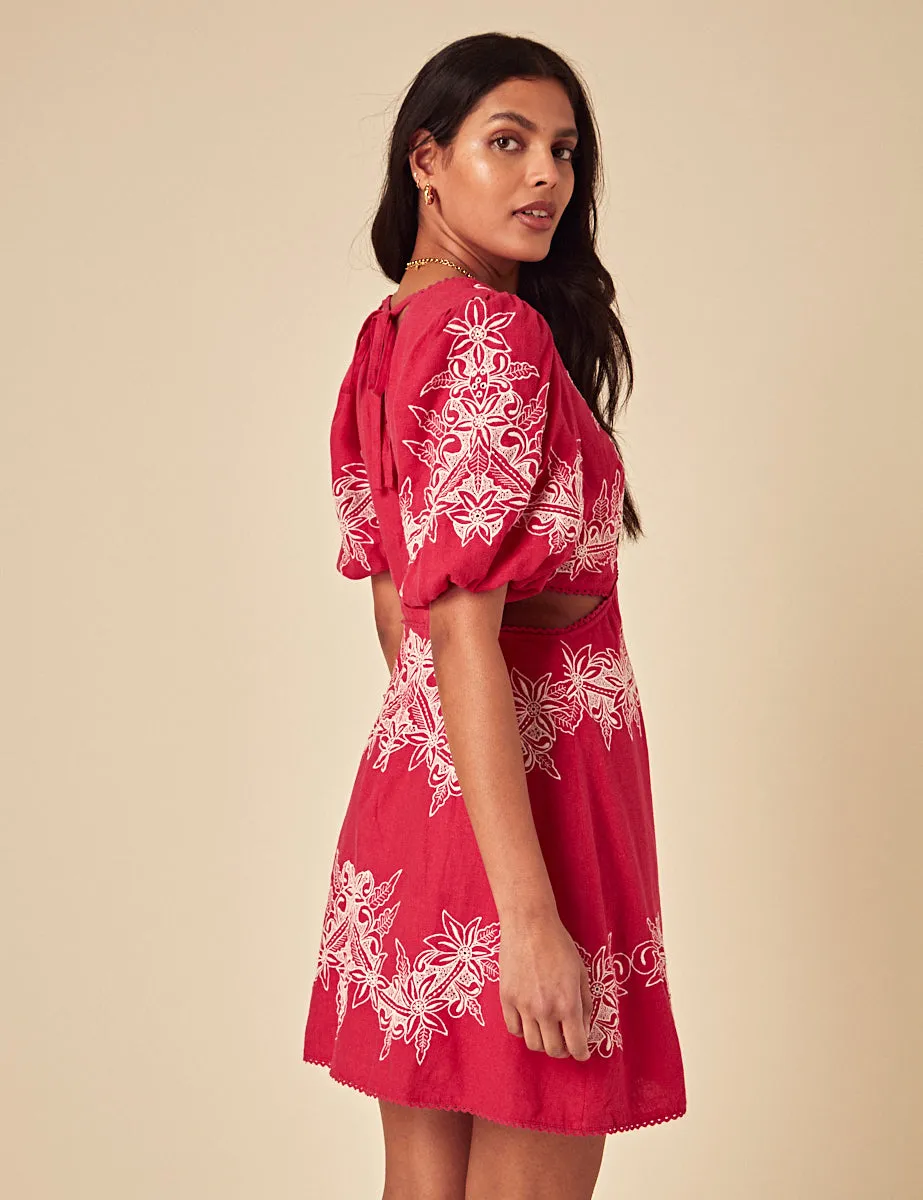 Red Floral Embroidered Nicky Mini Dress sold by Nobody's Child product image thumbnail 5