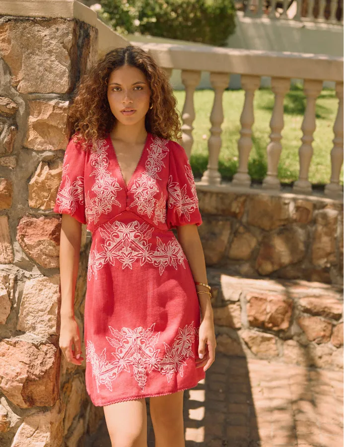 Red Floral Embroidered Nicky Mini Dress sold by Nobody's Child