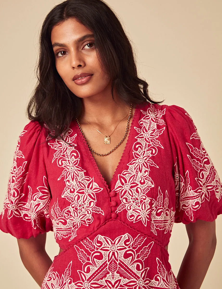 Red Floral Embroidered Nicky Mini Dress sold by Nobody's Child product image thumbnail 3