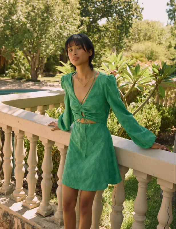 Green Broderie Anglaise Nicole Mini Dress sold by Nobody's Child