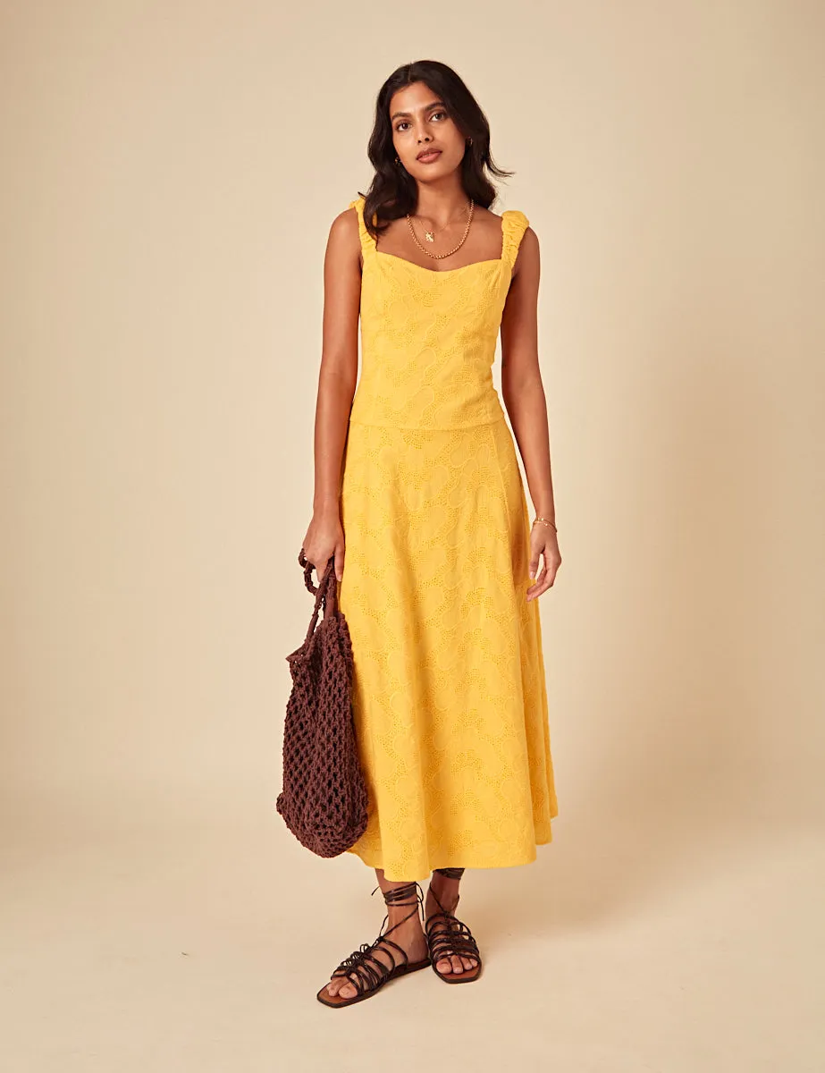 Yellow Floral Embroidered Sofia Midi Dress sold by Nobody's Child product image thumbnail 3