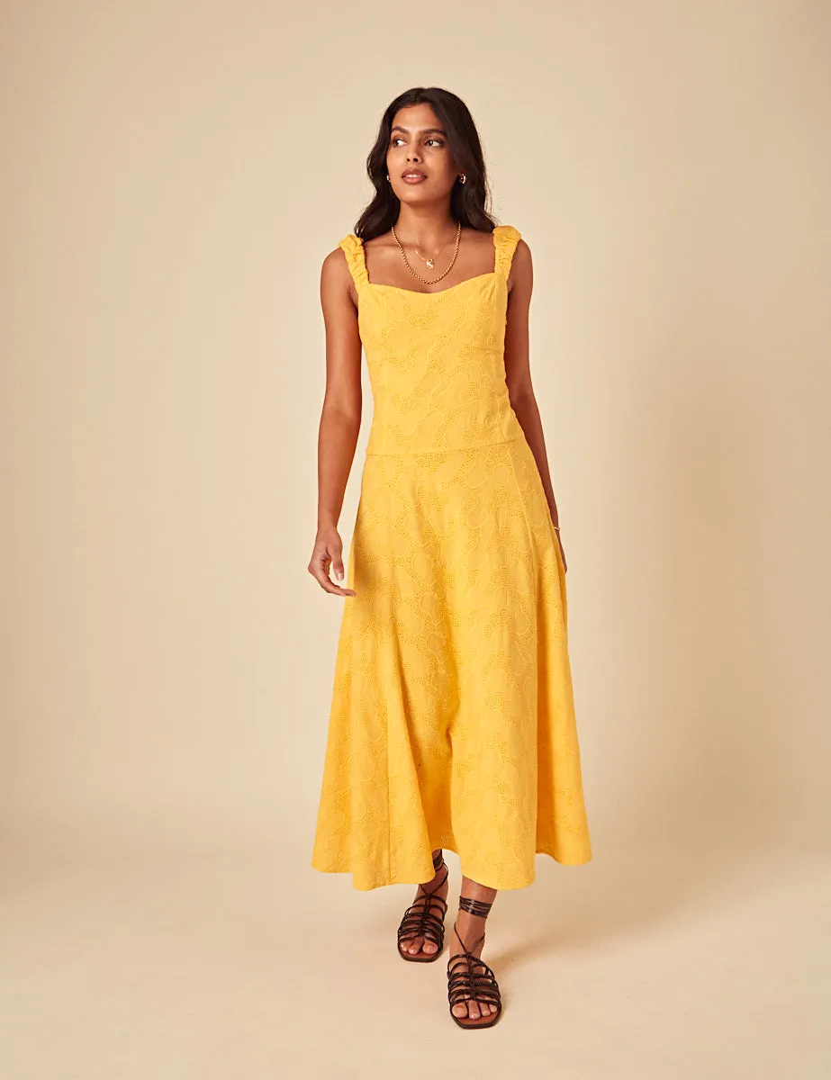 Yellow Floral Embroidered Sofia Midi Dress sold by Nobody's Child product image thumbnail 4