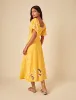 Yellow Floral Embroidered Puff Sleeve Beatrix Midi Dress sold by Nobody's Child
