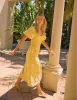 Yellow Floral Embroidered Puff Sleeve Beatrix Midi Dress sold by Nobody's Child