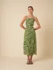 Green Linen-blend Abstract Maddy Midi Dress sold by Nobody's Child