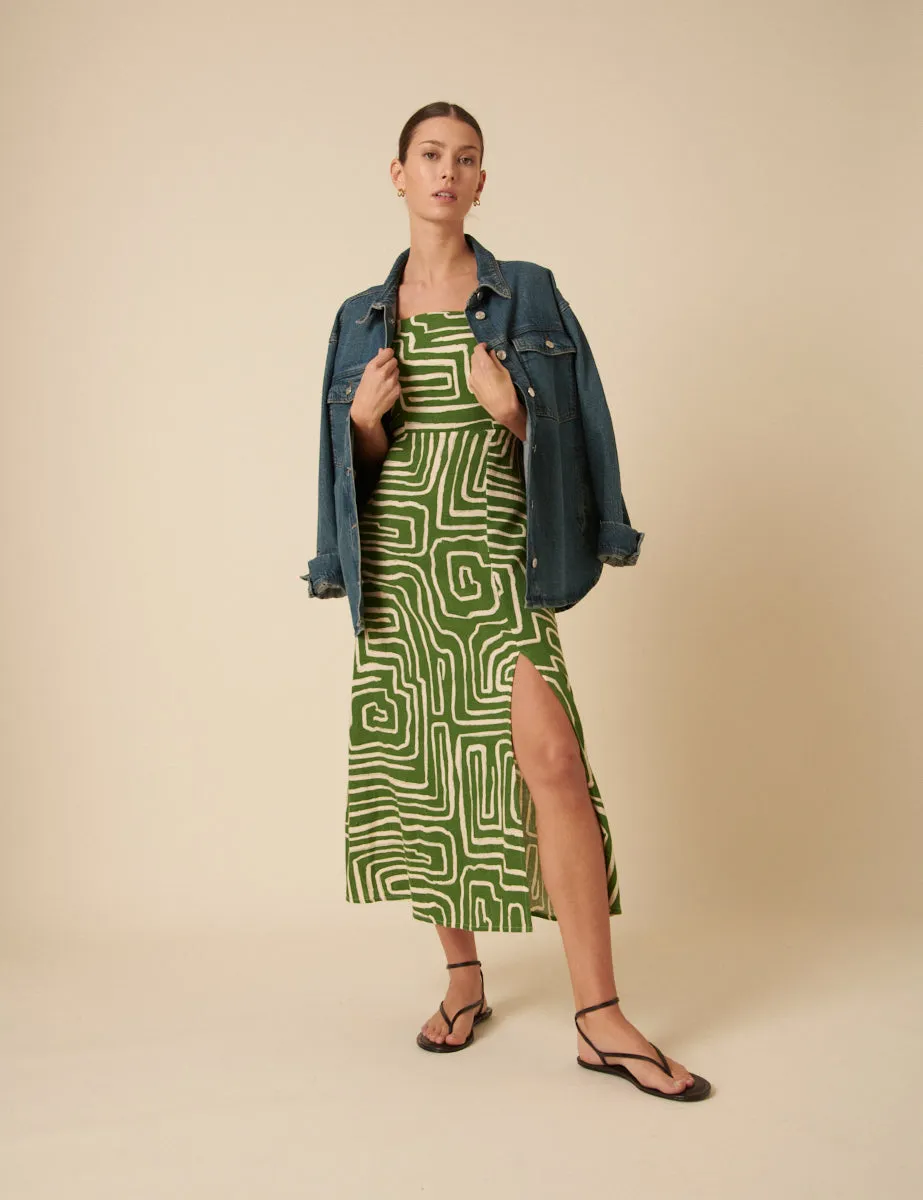 Green Linen-blend Abstract Maddy Midi Dress sold by Nobody's Child product image thumbnail 4