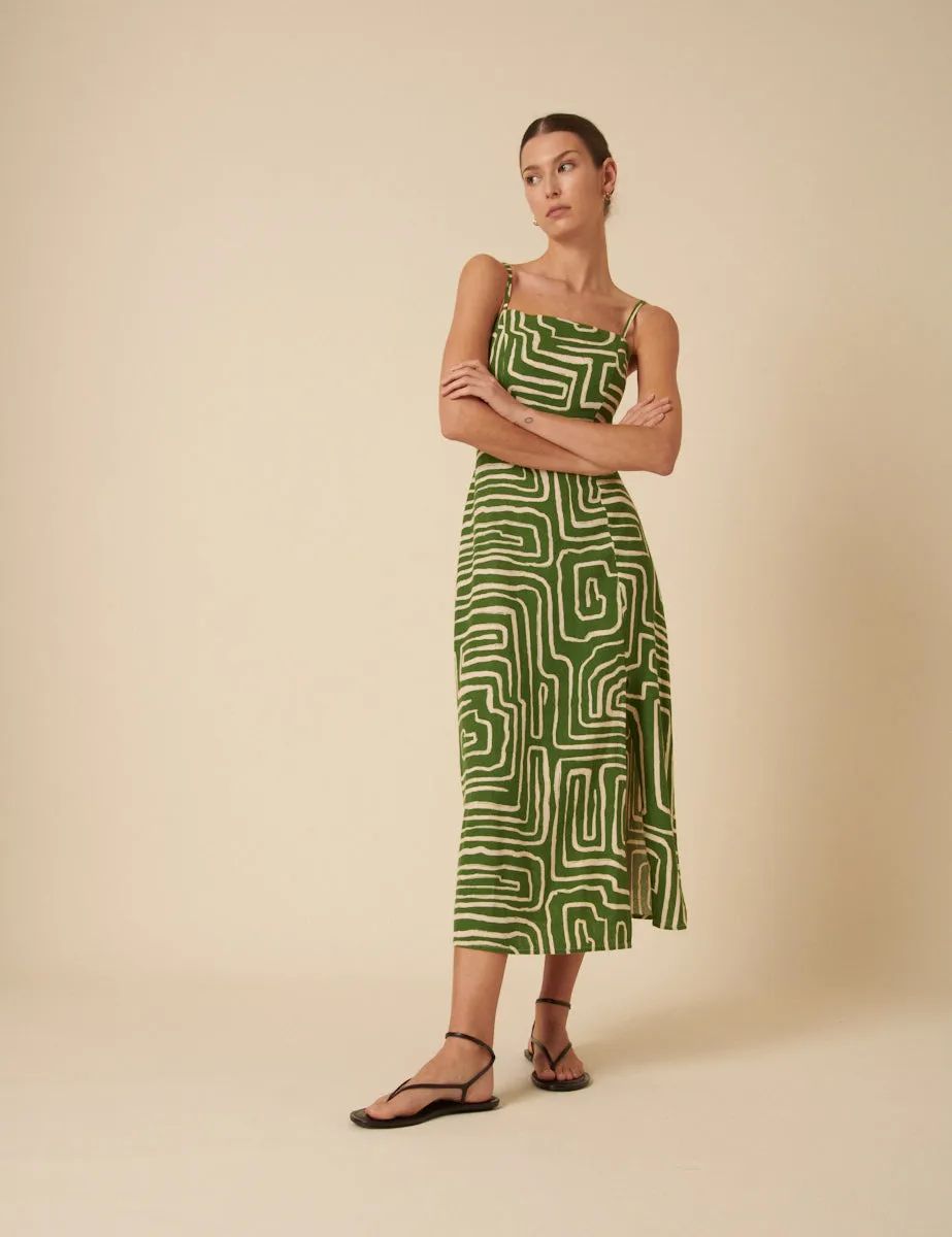 Green Linen-blend Abstract Maddy Midi Dress sold by Nobody's Child product image thumbnail 3