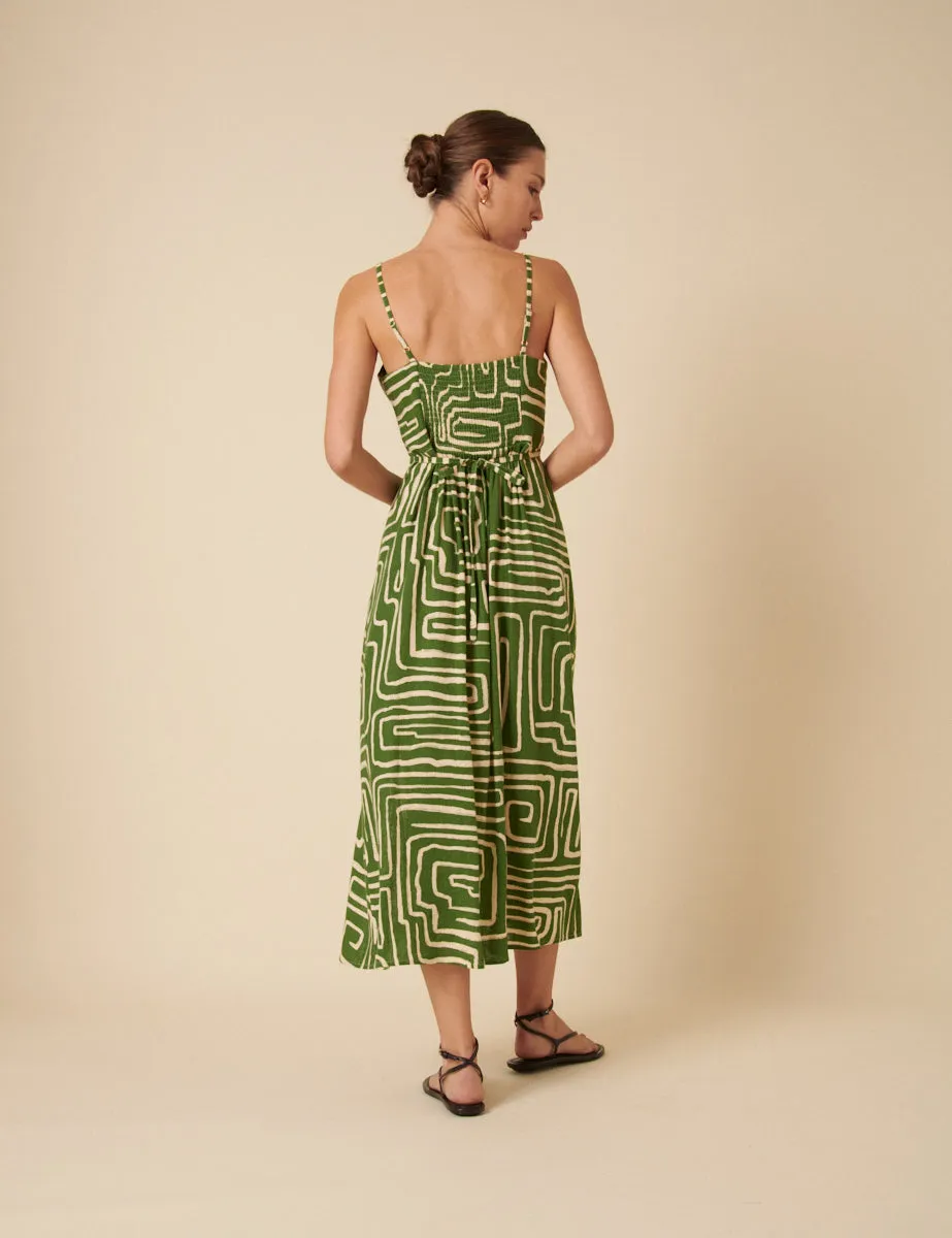Green Linen-blend Abstract Maddy Midi Dress sold by Nobody's Child product image thumbnail 5