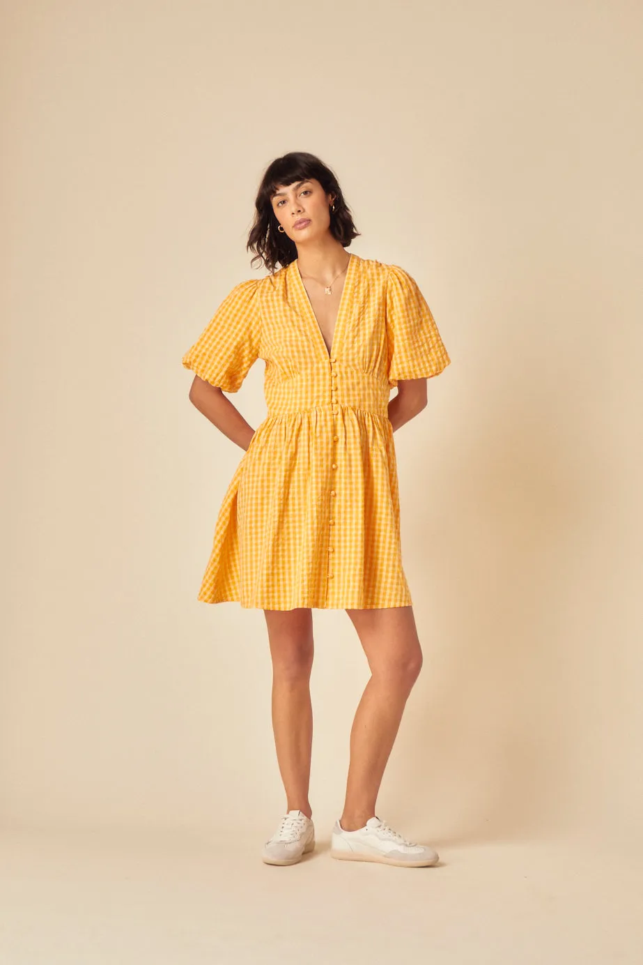 Yellow Gingham Starlight Mini Dress sold by Nobody's Child product image thumbnail 4