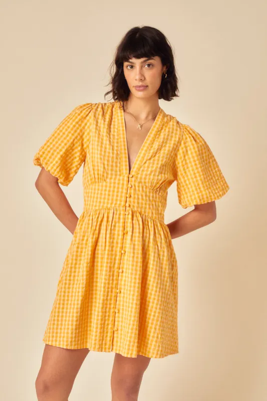 Yellow Gingham Starlight Mini Dress sold by Nobody's Child