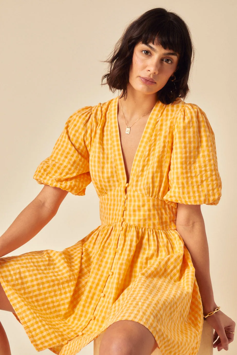 Yellow Gingham Starlight Mini Dress sold by Nobody's Child product image thumbnail 3
