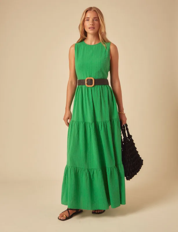 Green Tiered Astrid Midi Dress made by Nobody's Child