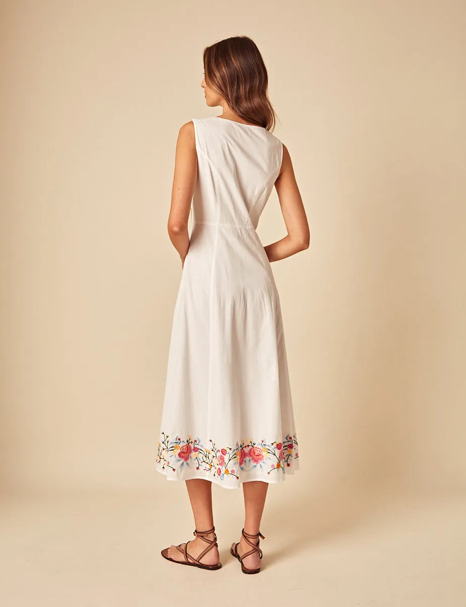 White Floral Embroidered Terra Midi Dress sold by Nobody's Child product image thumbnail 4