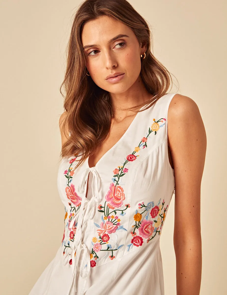 White Floral Embroidered Terra Midi Dress sold by Nobody's Child product image thumbnail 2
