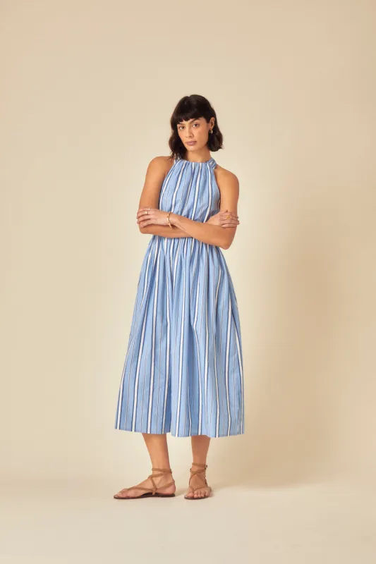 Blue Striped Senna Midi Dress sold by Nobody's Child
