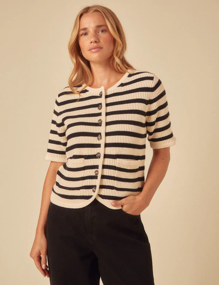 White Striped Short Sleeve Cardigan sold by Nobody's Child product image thumbnail 3
