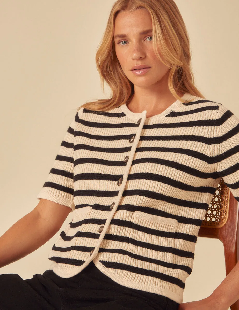 White Striped Short Sleeve Cardigan sold by Nobody's Child product image thumbnail 4