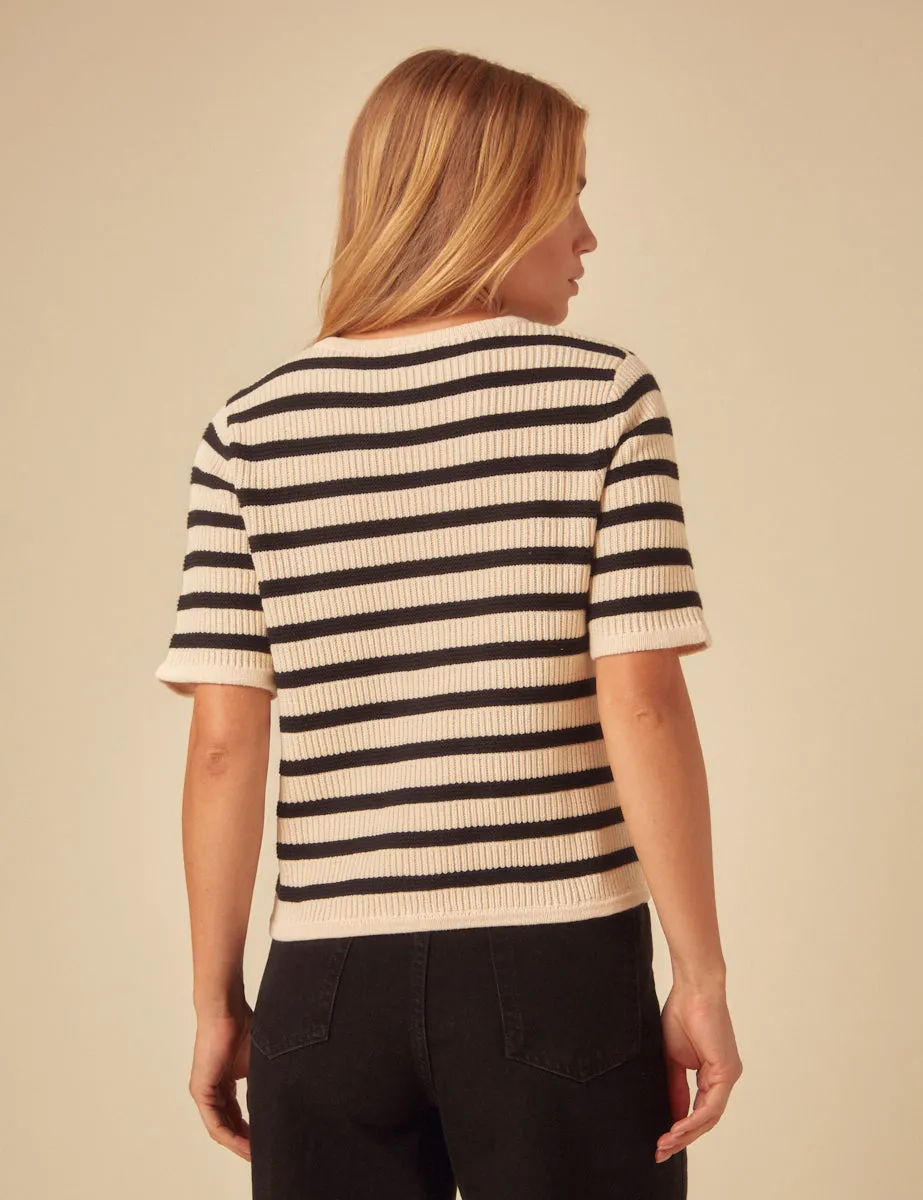 White Striped Short Sleeve Cardigan sold by Nobody's Child product image thumbnail 5