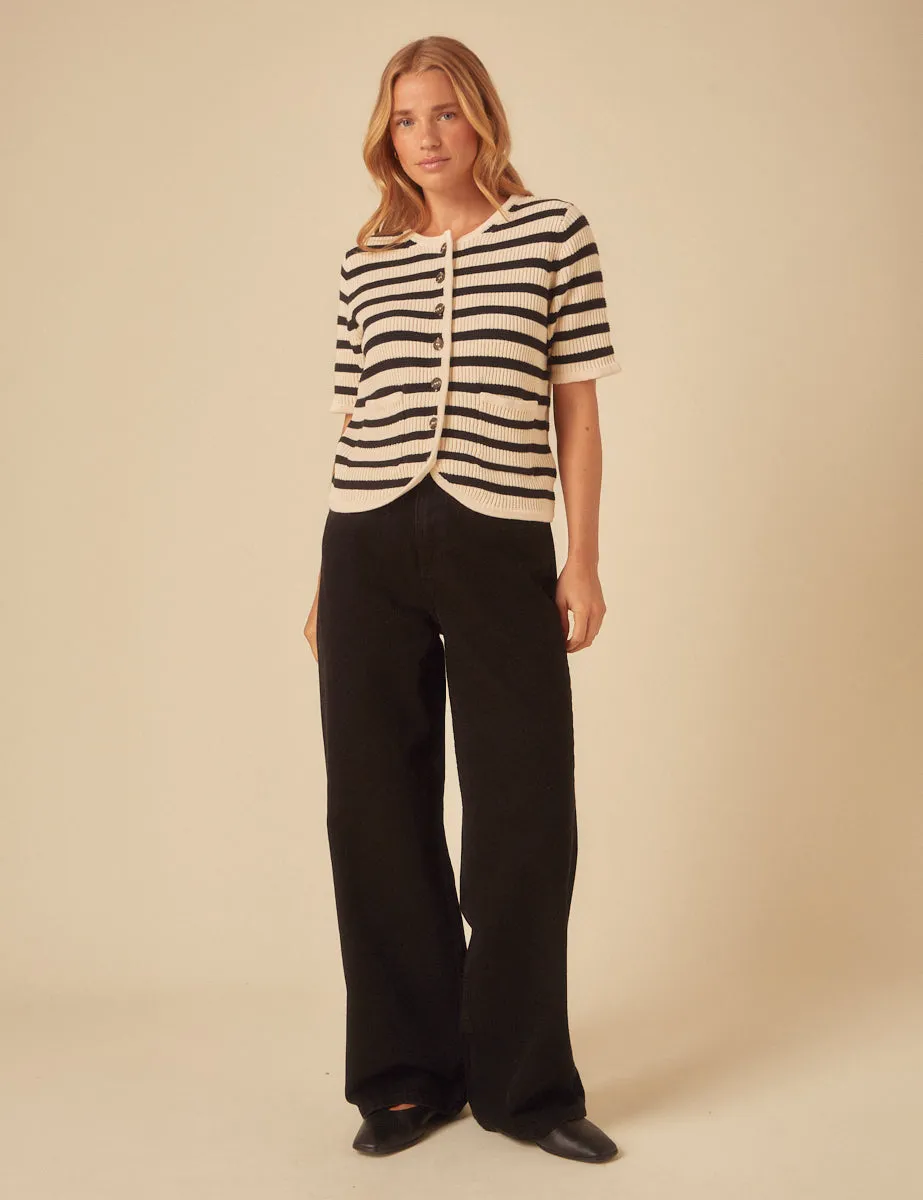 White Striped Short Sleeve Cardigan sold by Nobody's Child product image thumbnail 2