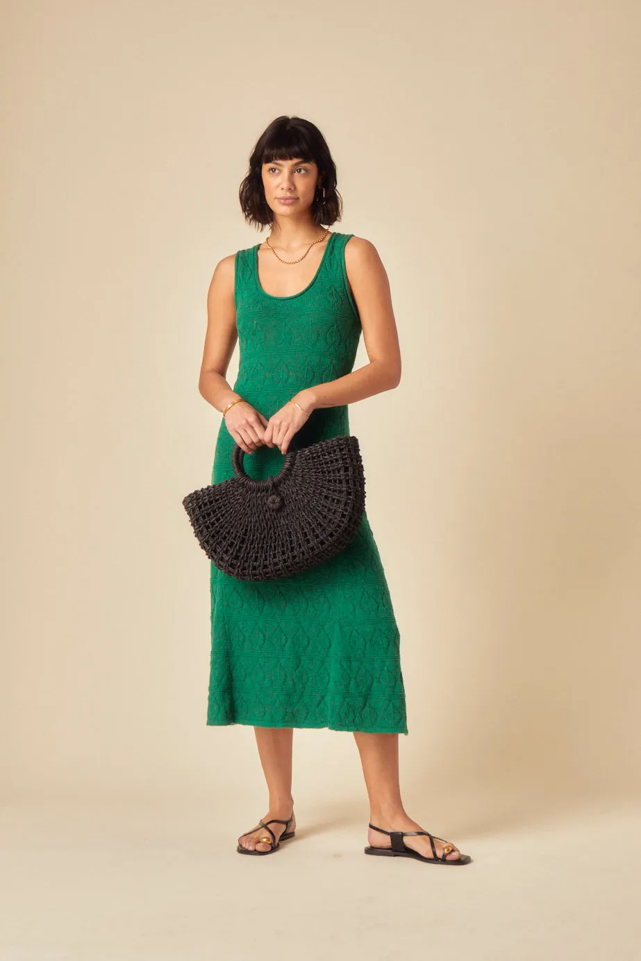 Green Pointelle Knitted Midi Dress sold by Nobody's Child