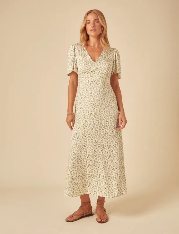Cream Ditsy Floral Atlas Midi Dress sold by Nobody's Child