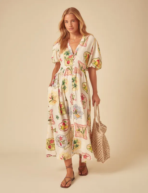 Cream Printed Starlight Midi Dress sold by Nobody's Child