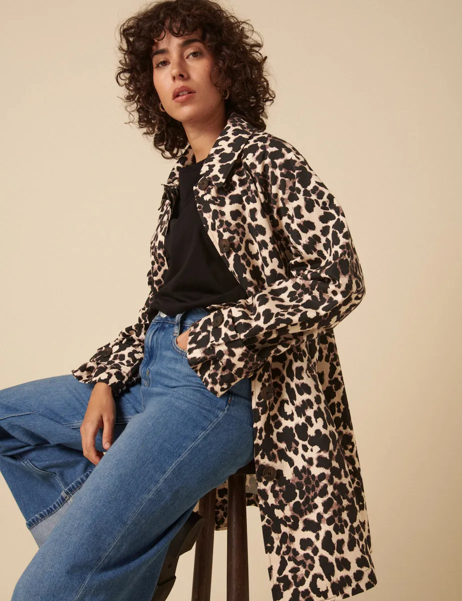 Leopard Print Single Breasted Cropped Trench Coat sold by Nobody's Child product image thumbnail 4