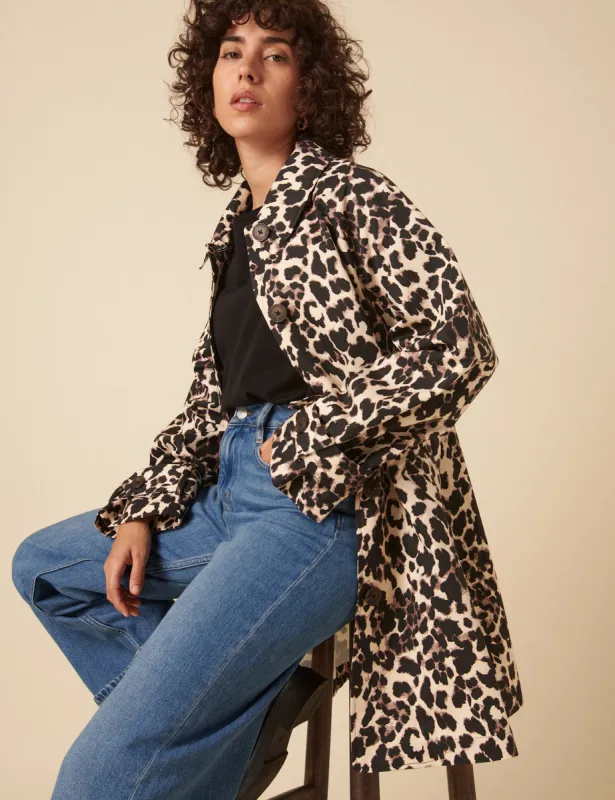 Leopard Print Single Breasted Cropped Trench Coat sold by Nobody's Child